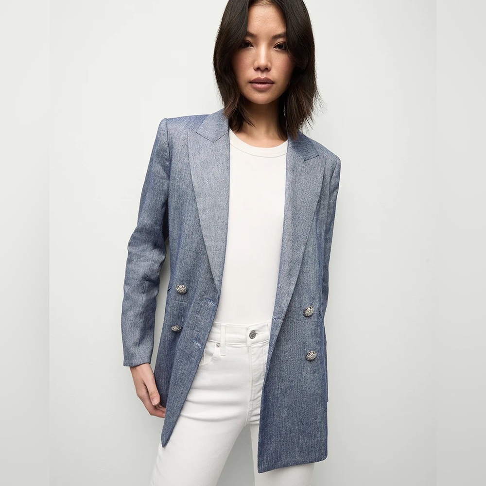 NEW NWT Veronica Beard Dale Linen Dickey Blazer Jacket In Blue Melange
